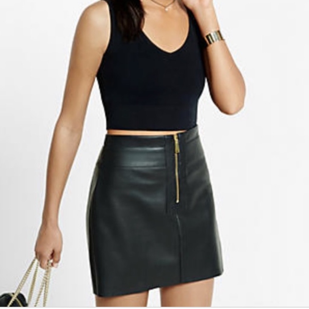 Express Faux Leather Mini Skirt With Gold Zipper